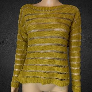 Jessica Simpson Pullover Sweater Size XS Yellow Mustard Golden Threads Side Slit
